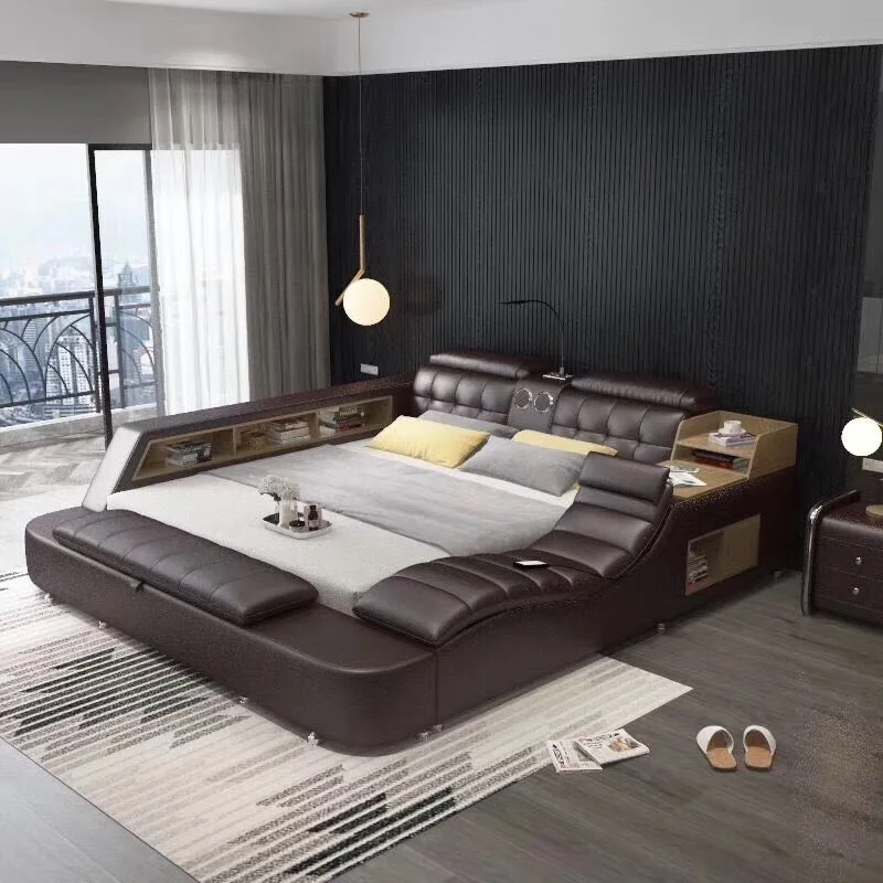 Multifunctional bedroom furniture set modern half leather electric massage bed