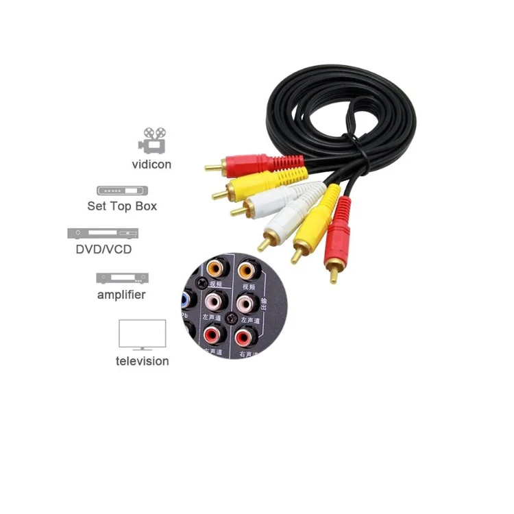Gold Plated AV Male to Male cord 3RCA to 3RCA Stereo Audio Video Cable adapter for HDTVs DVD receiver