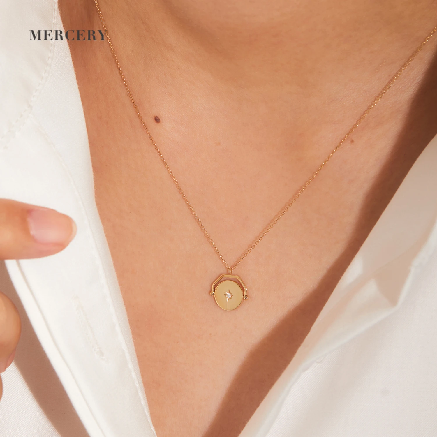 Mercery Hot Sale Fashion Luxury Jewelry Unique Design Geometric Pendant Necklace Real  Gold 14K Necklace For Best Friend