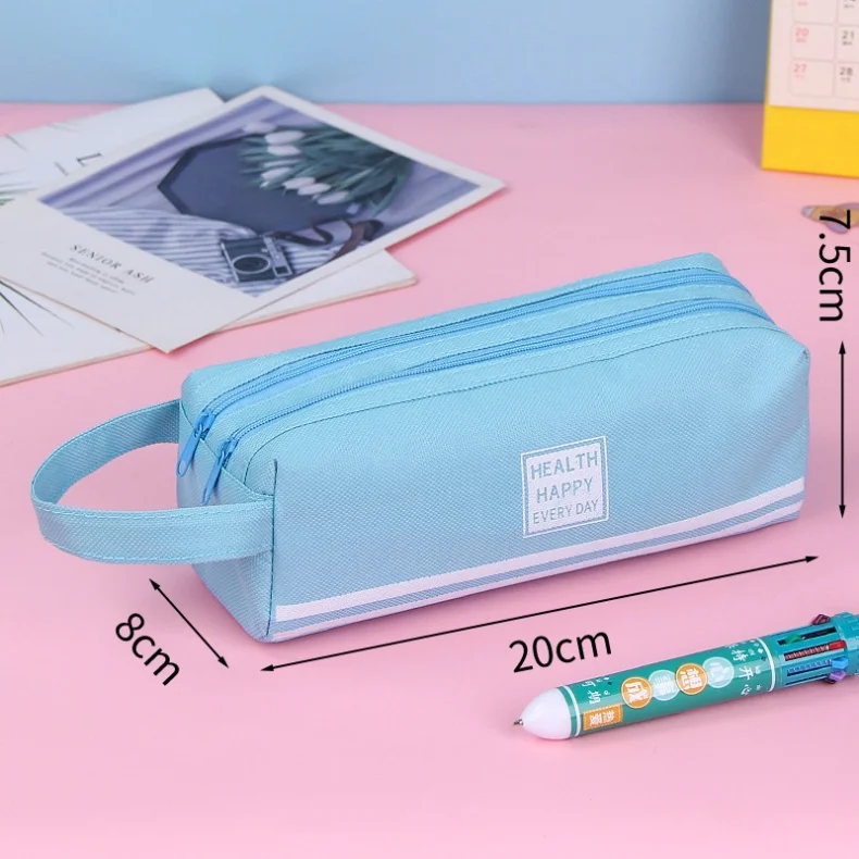 Large-capacity pencil case with handle creative and multifunctional double-layer pencil case pupil pencil case