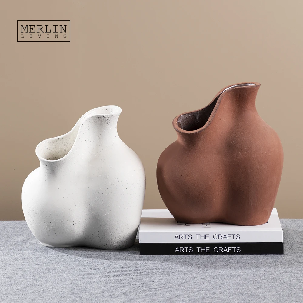 Merlin Living Room Decor White Flower Vase Decor Ceramic Vase With Color Soil Grit Nordic Vase