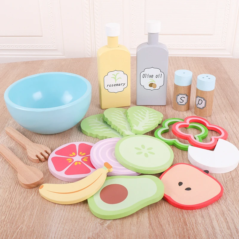 Simulation toy kitchen vegetables salad toy wooden science and education toys for kids boys girls