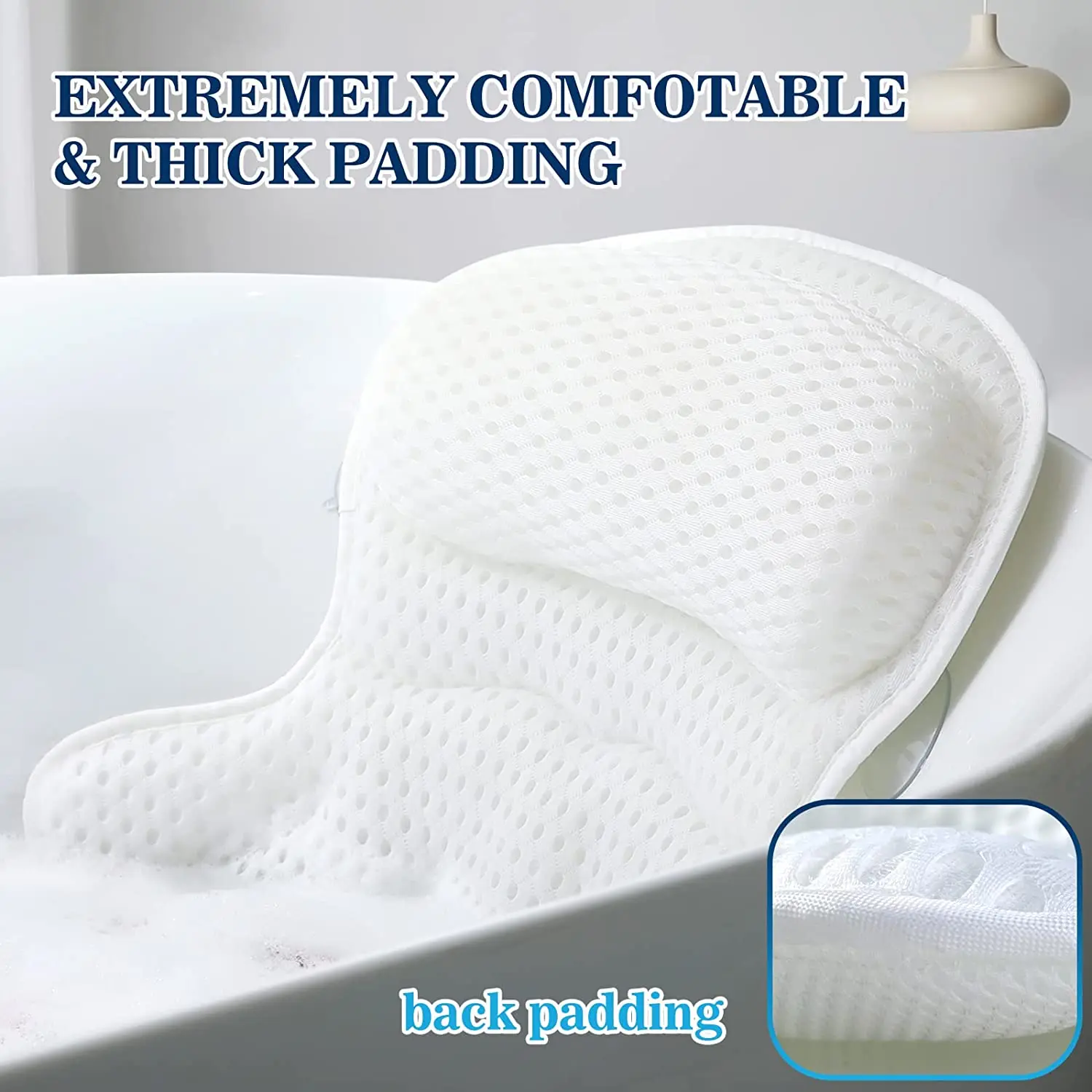 CF BBP20 Luxury Bath Pillow 4D Air Mesh Cushion Dry Fast Fluffy Soft Spa Pillow with Suction Cups for Comfortable Bath Tub