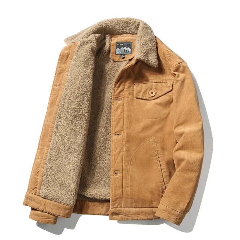 wholesale casual loose thick turn down collar buttons coats with pockets men corduroyed jacket