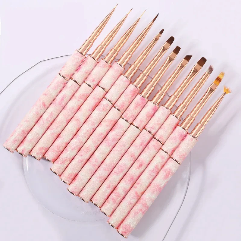 Wholesale Pink Metal French Nail Art Brushes Liner Brush 3D Tips Ultra-thin Line Drawing Pen UV Gel Nail Brush