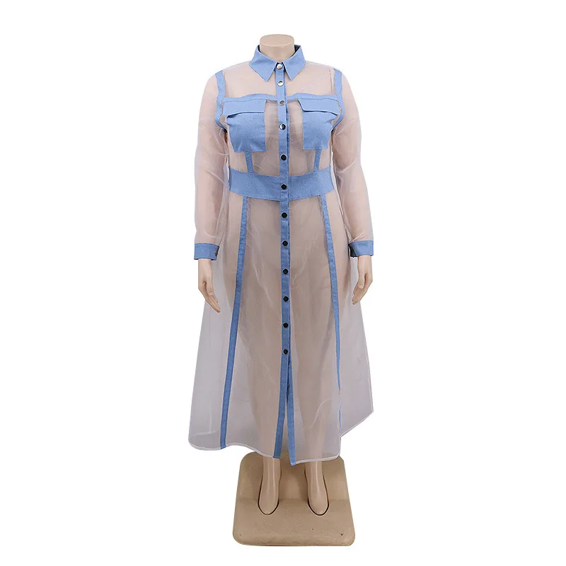 
2021 new arrival plus size women plus size Loose splicing long gauze see-through spring coat 