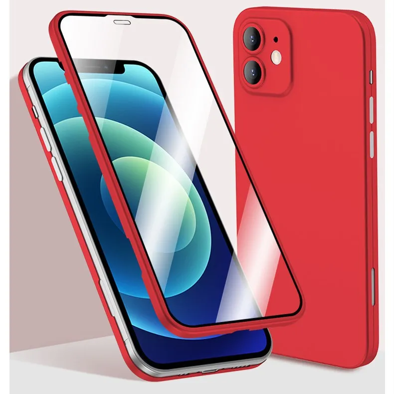 New Top Sale 360 Phone Case Full Cover Tempered Glass+TPU Protective Matte Case Double Side Case For iphone 13 pro max Phone