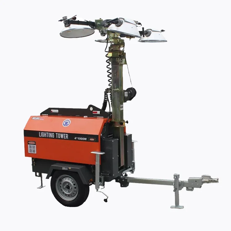 hot sale 4*1000W lamp street trailer lighting tower with generator set with weichai engine for construction