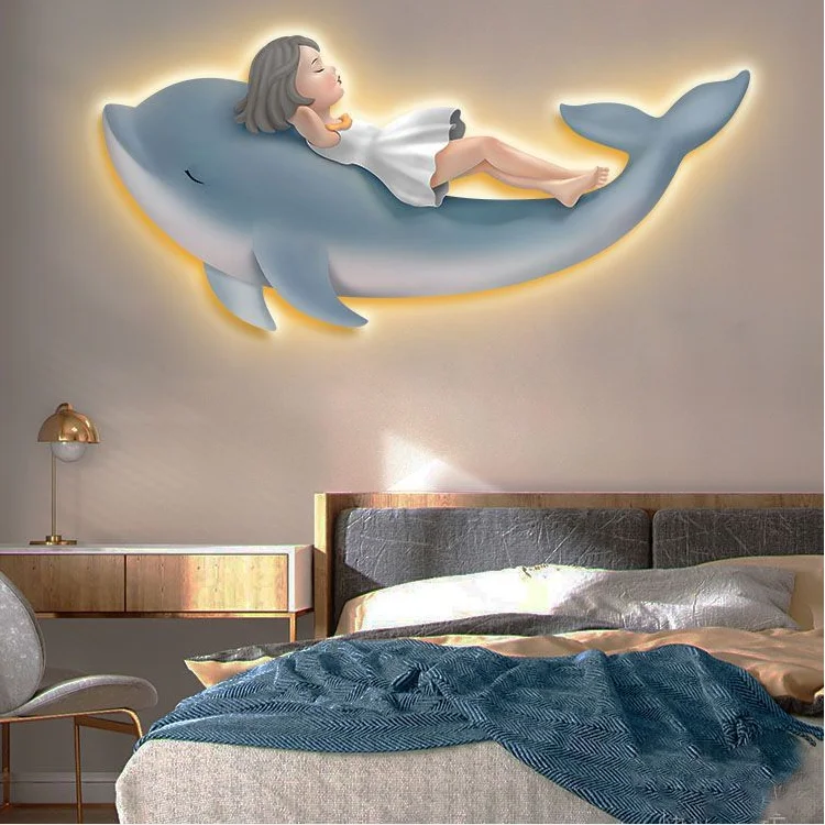 Whale light luxury children crystal porcelain painting wall art LED light painting paintings and wall arts wall art home decor