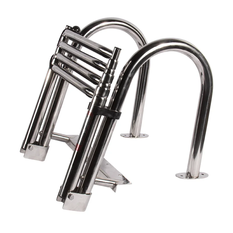 Stainless steel marine 4-section ladder hanging ladder with handrail launching ladder