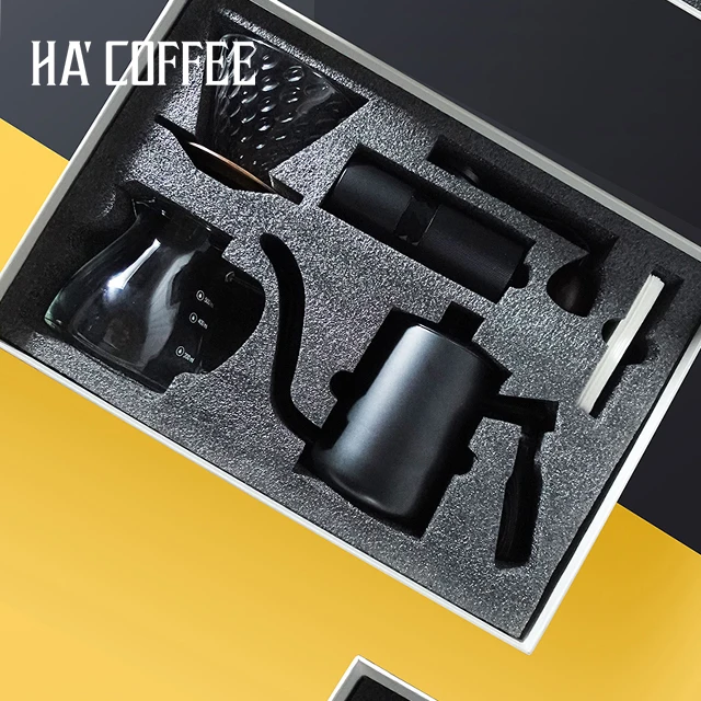 Customizable Gift Box Outdoor Travel Drip V60 Pour Over Coffee Set with Pour Over Coffee Maker Coffee kettle and Manual Grinder