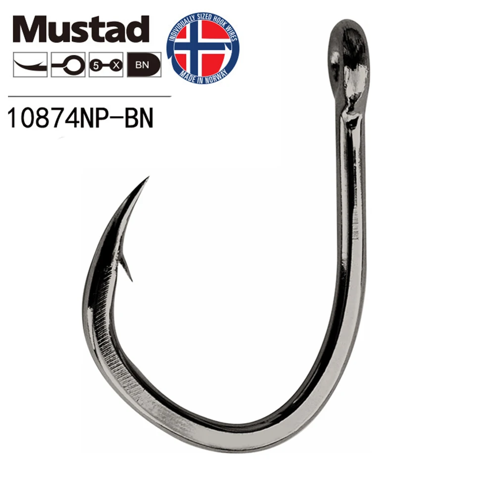 Супер Мощный Морской рыболовный крючок Mustad, 100% Норвежское происхождение, большие круглые рыболовные крючки, 7/0-10/0 #,10874NP-BN