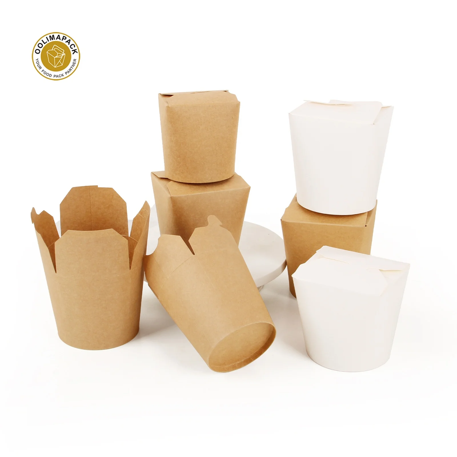 Custom printed 16-32oz pasta packaging biodegradable paper noodle box with handle
