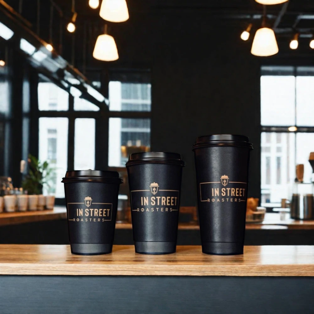 AT PACK Coffee Cup Custom Printed Black 8Oz 12Oz 16Oz 20Oz Cup For Drink Disposable Cafe Cups With Lids