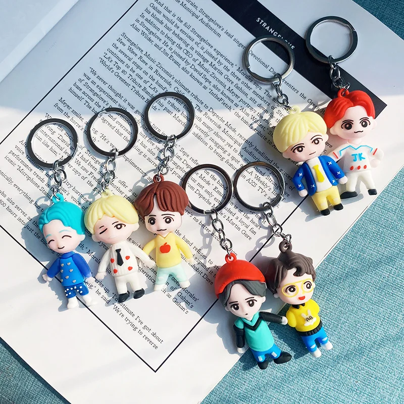 JM 7Pcs Bangtan Boys Keychain Epoxy Buckle Three-Dimensional Cartoon Accessories Pendant Mobile Phone Bag Daily Wear Ornaments