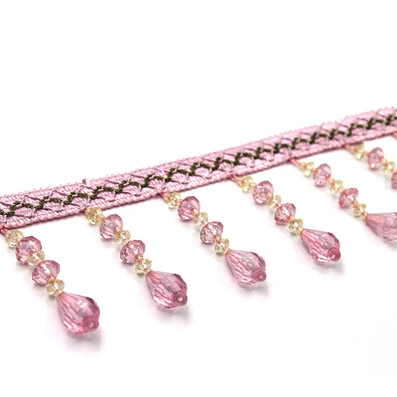 Cheap Price UFO crystal beads Curtain Tassel Fringe Trim, Beaded Fringe Trimming