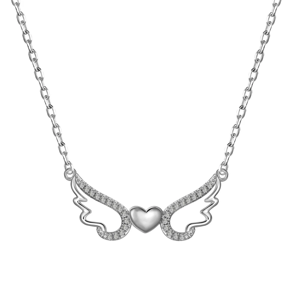 Dylam Vintage Bulk 5A Cz Cubic Zirconia 18K Gold Necklace 925 Sterling Silver Wing Heart Pendant Necklaces For Women Jewlery