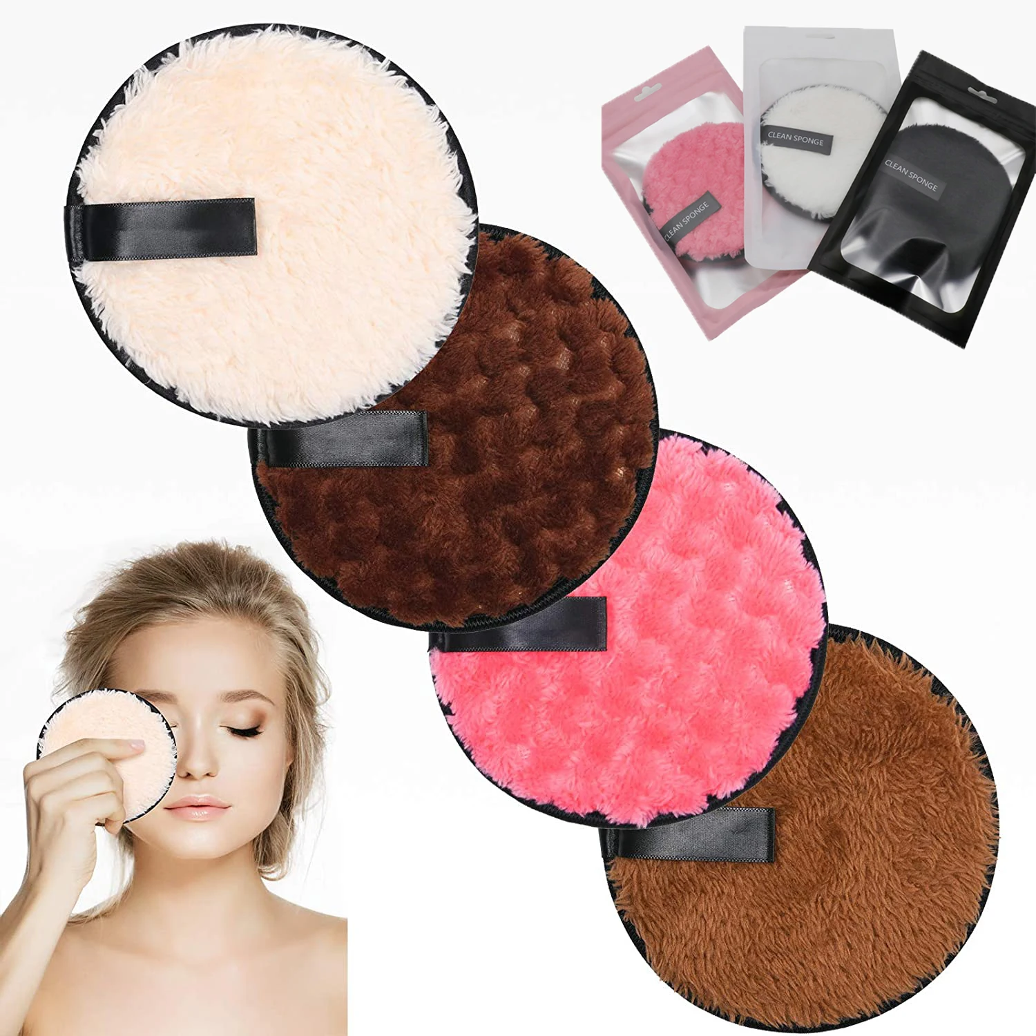 Rounds Reusable Cloth Pads Makeup Remover Pads Eco-Friendly Washable Microfiber Pads Facial Cleansing Puff for All Skin Custom