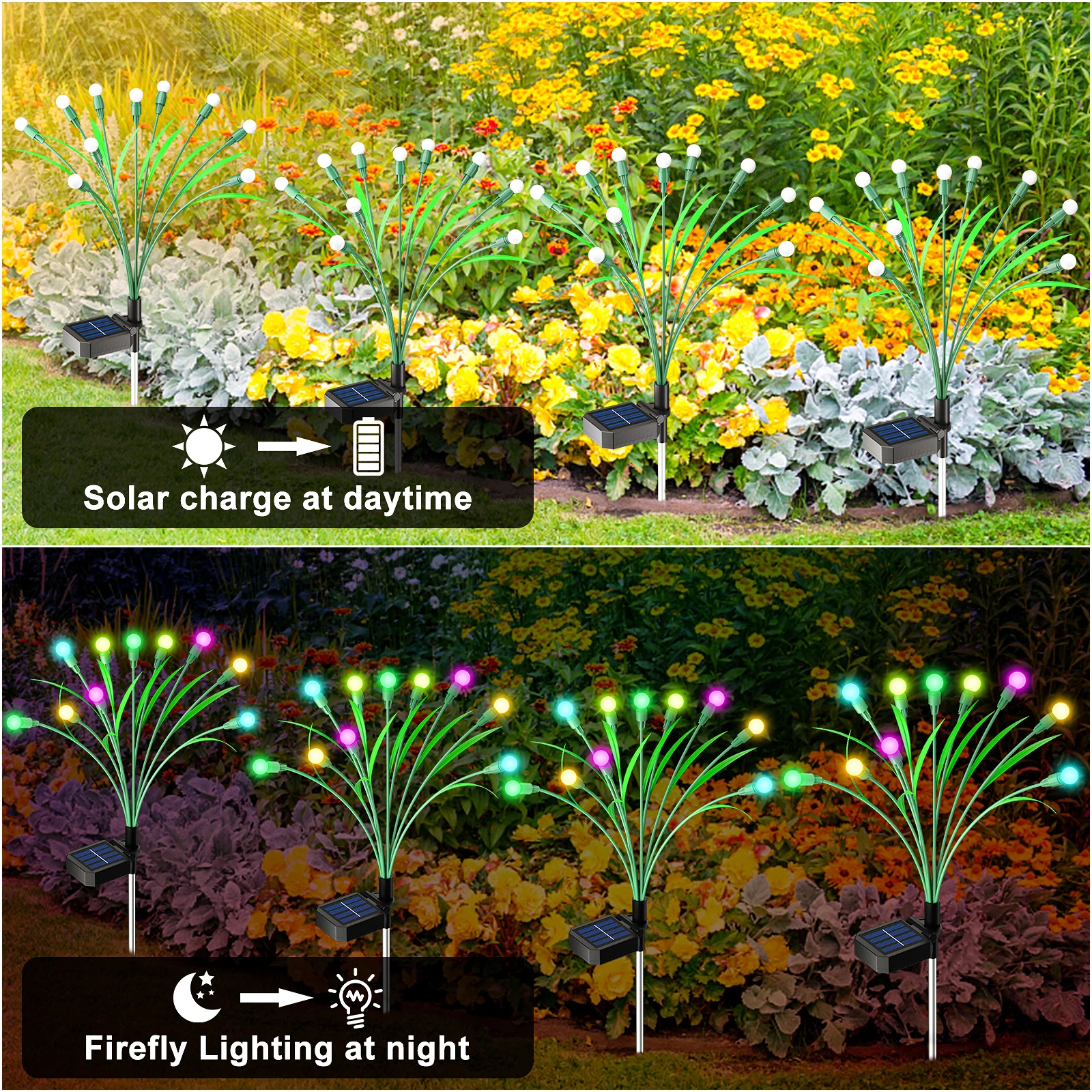 Solar Powered LED Fireflies Lights Landscape Garden Lawn Firefly Swaying Starburst Waterproof Ground Outdoor Pathway Light