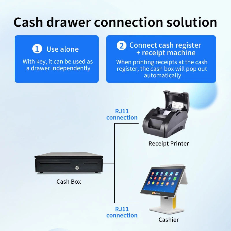 POS System Checkout Cash Register Drawer Box Tray with Cheque Slots Money Drawer for Efficient Transactions