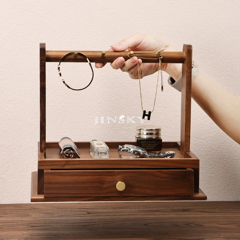 JINSKY Solid wood drawer jewelry box entry porch key storage rack Storage rack Living room simple wooden hangings