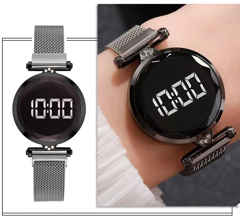 Luxury Digital Magnet Watches For Women Touch Stainless Steel Dress LED Quartz Watch Female Clock Relogio Feminino Drop Ship