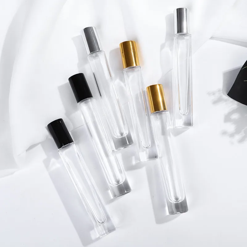 Wholesale Cylindrical 10ml Clear Roll On Glass Bottle Portable Rectangle Glass Essential Oil Roller Bottle 10ml