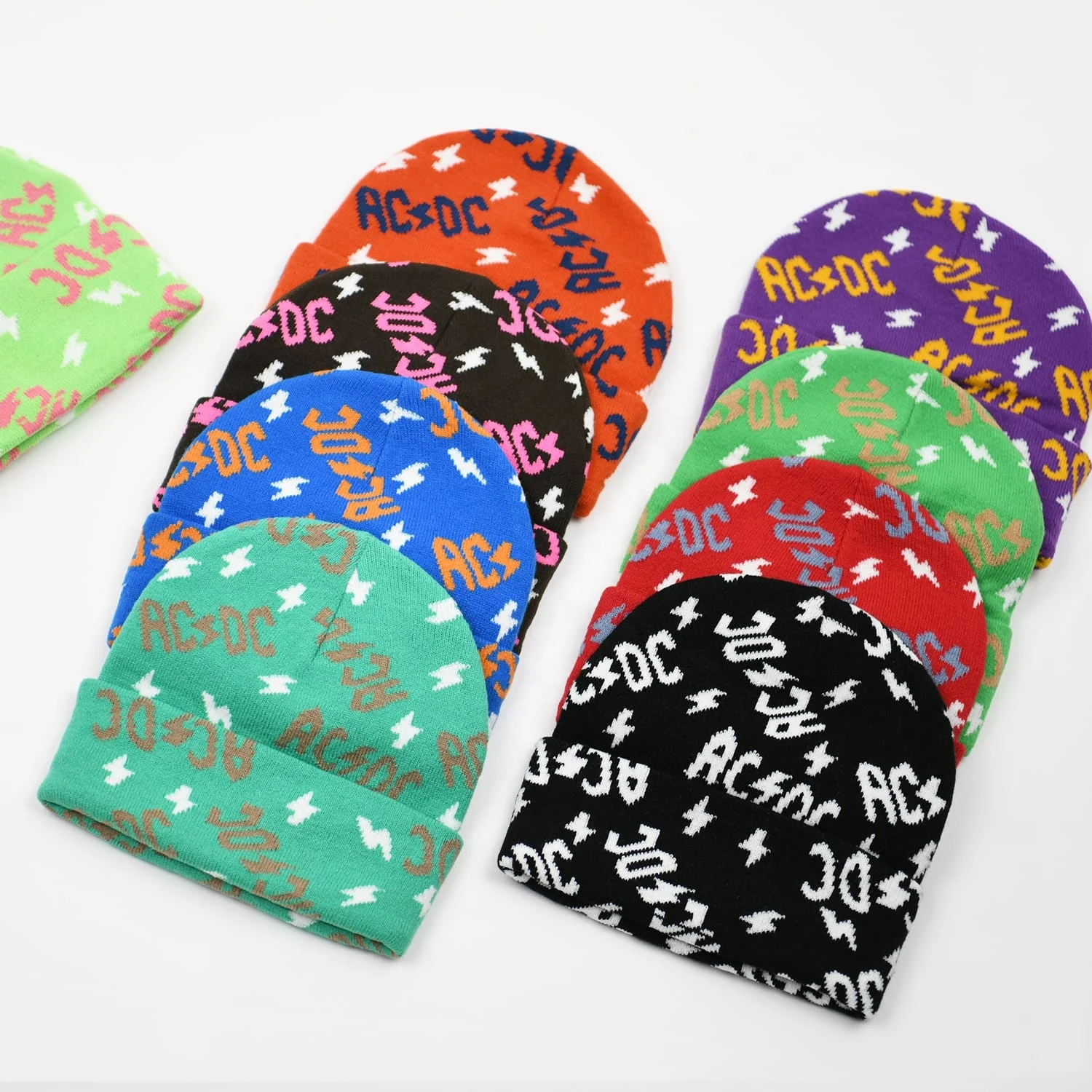 Skull fisherman beanie hats custom logo y2k streetwear jacquard all over print character graphic warm thick knit hats