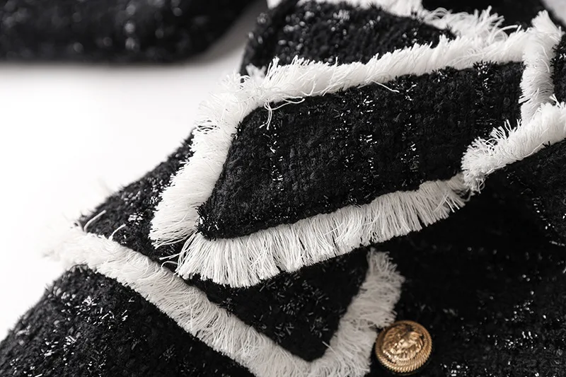 Vintage Elegant Style Two Piece Sets Ladies Office Quality Textured Women Double-breasted Blazers Shorts Colorblock Tweed Suits