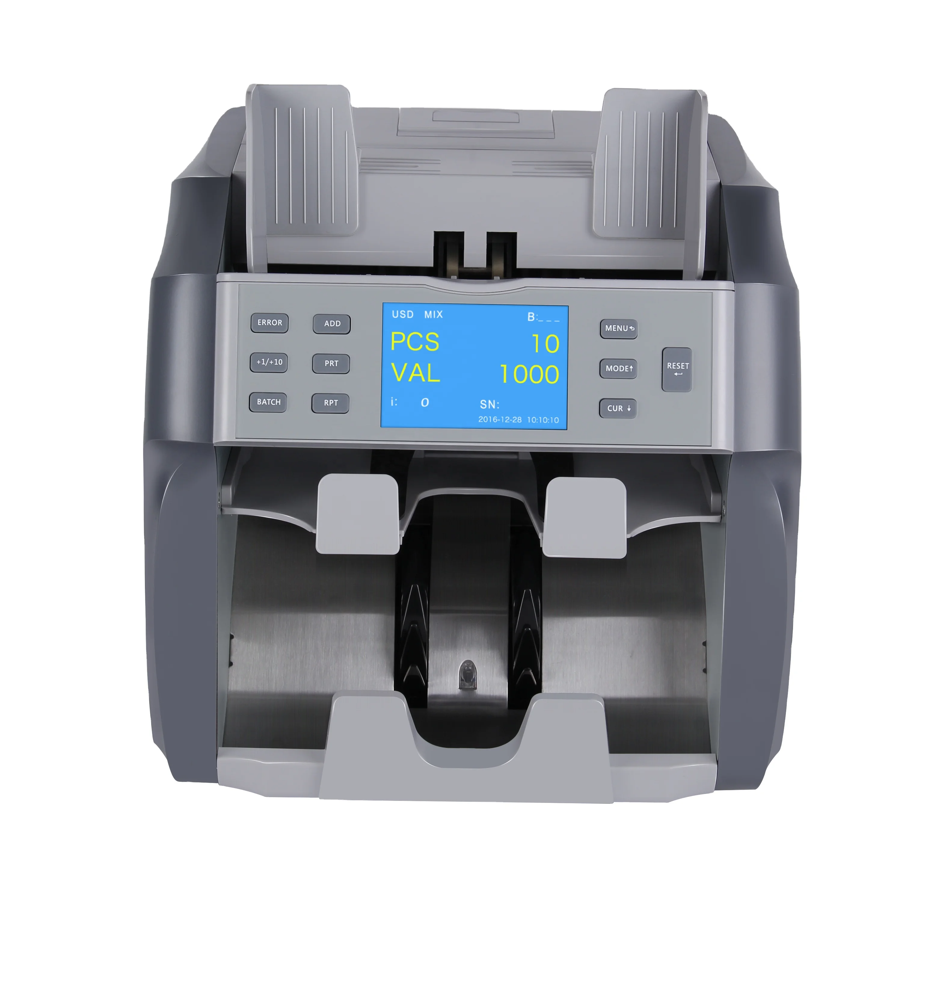 Two/2 pocket Multi-currency Discriminator Bank Bill Banknote Cash Money note Value Counter and  sorter counting machine  ST-4000