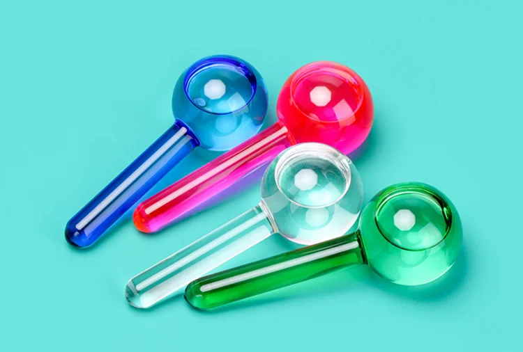  Glass ICE GLOBES for FACIAL 2 PCS Facial Globes Massage Tool Roller Cold Skin Massagers Tighten Reduce