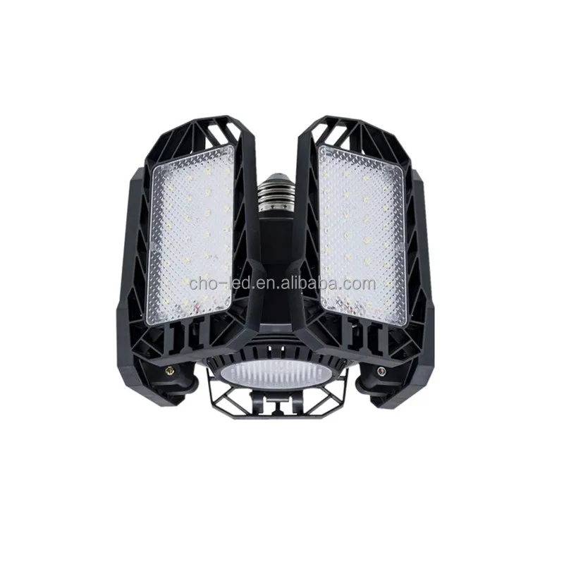 E27 80W Foldable LED Ceiling Foldable Fan Blade Light Deformable Garage LED High Bay Light For Warehouse Workshop Carport