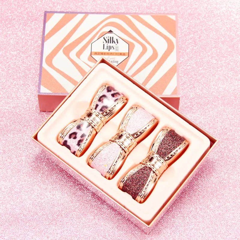 Private Lable Bowknot Design Mousse Matte Silk  Gift-Set  Moisturizing Cosmetics Lipstick Makeup velvet lipstick set