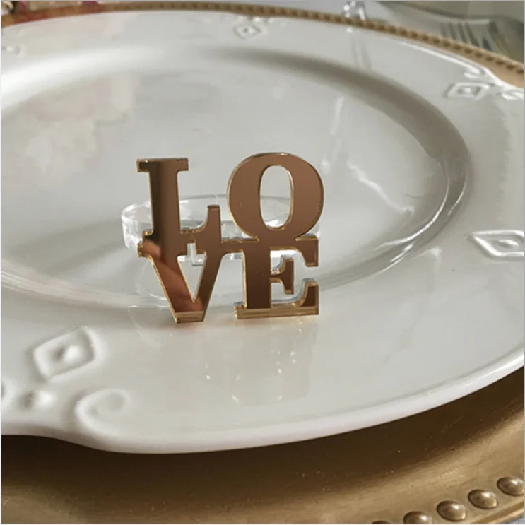 6 Pieces Luxury Gold Color Love Wedding Napkin Rings Acrylic