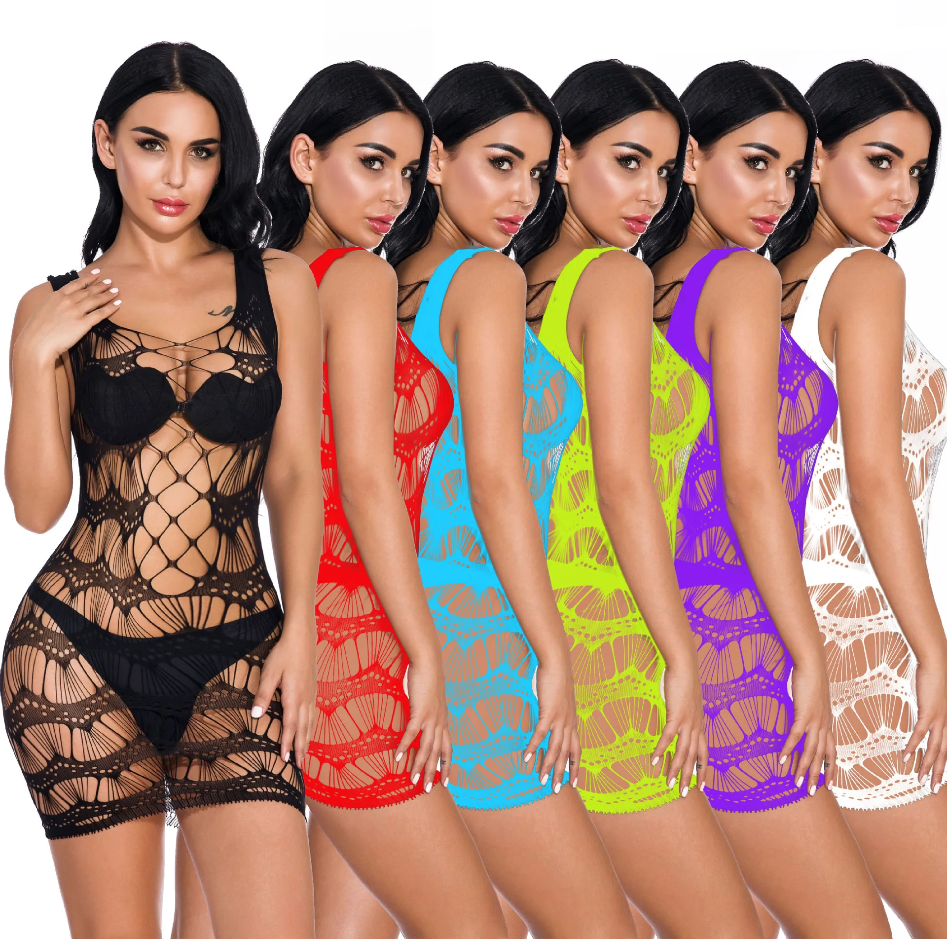 Женское Сетчатое нижнее белье, Сетчатое мини-платье Babydoll, свободный размер боди