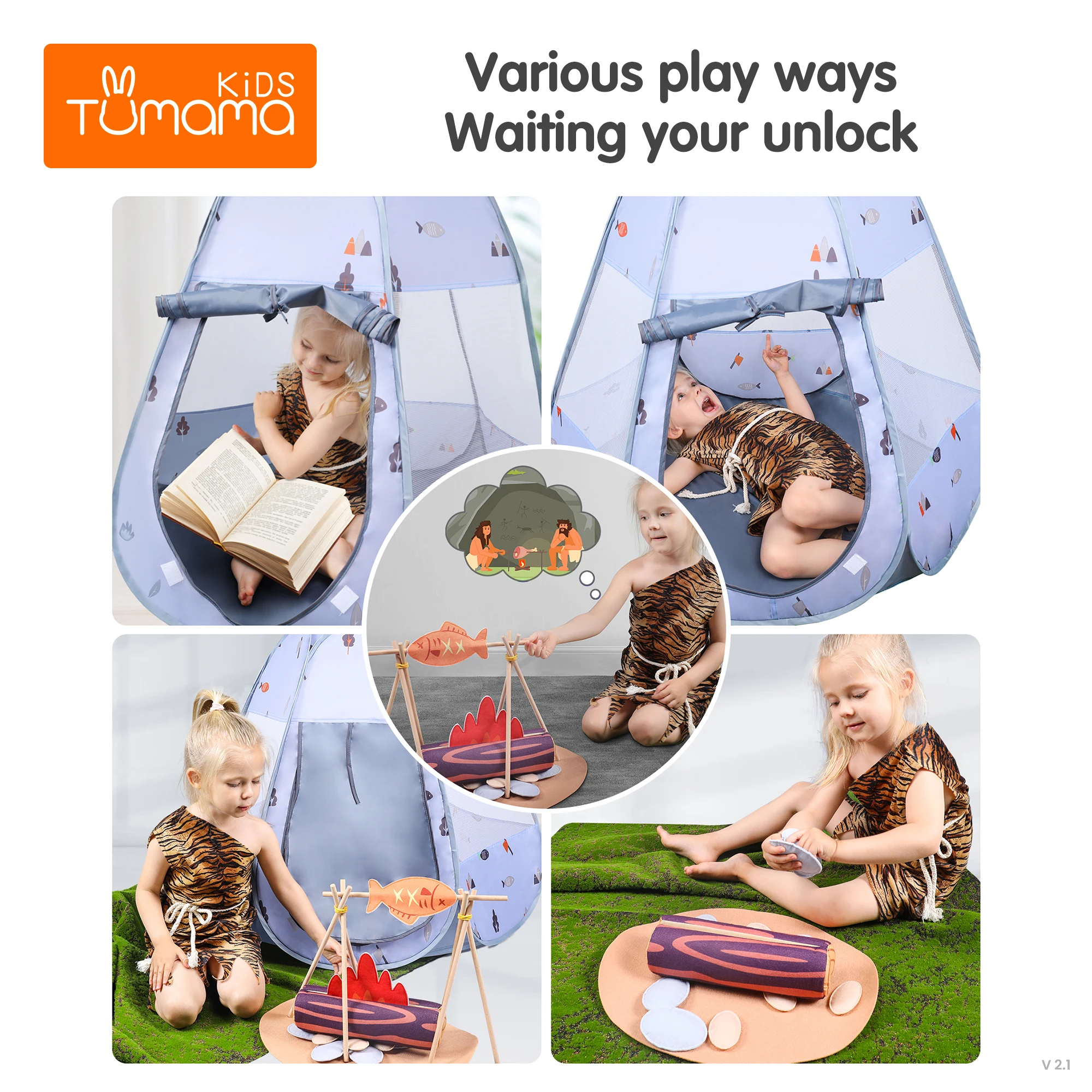 Tumama Kids Camping Set Toys Baby Tent Pretend Play Games Kit Picnic Grilled Corn Barbecue Camping Toy Set