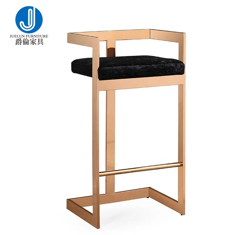 Commercial Furniture Black with gold frame High Back Stainless Steel Counter Stool Bar Stool Chair