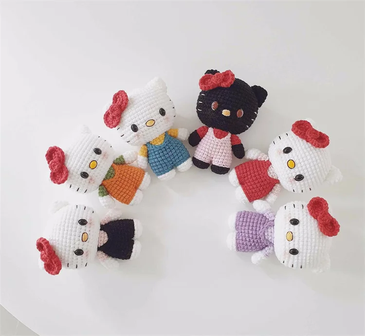 Cuddly Mini Stuffed Amigurumi Doll Handmade Crochet Kitty Cat Crochet Plush Toys Small Plush Stuffed Kitty Cats for Kids Gift