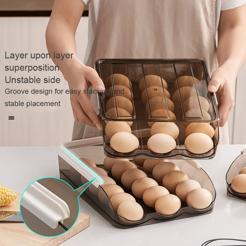 Automatic slide Eggs Storage Box Plastic Eggs Holder Basket Container Dispenser Organizer Closet For Fridge Kitchen