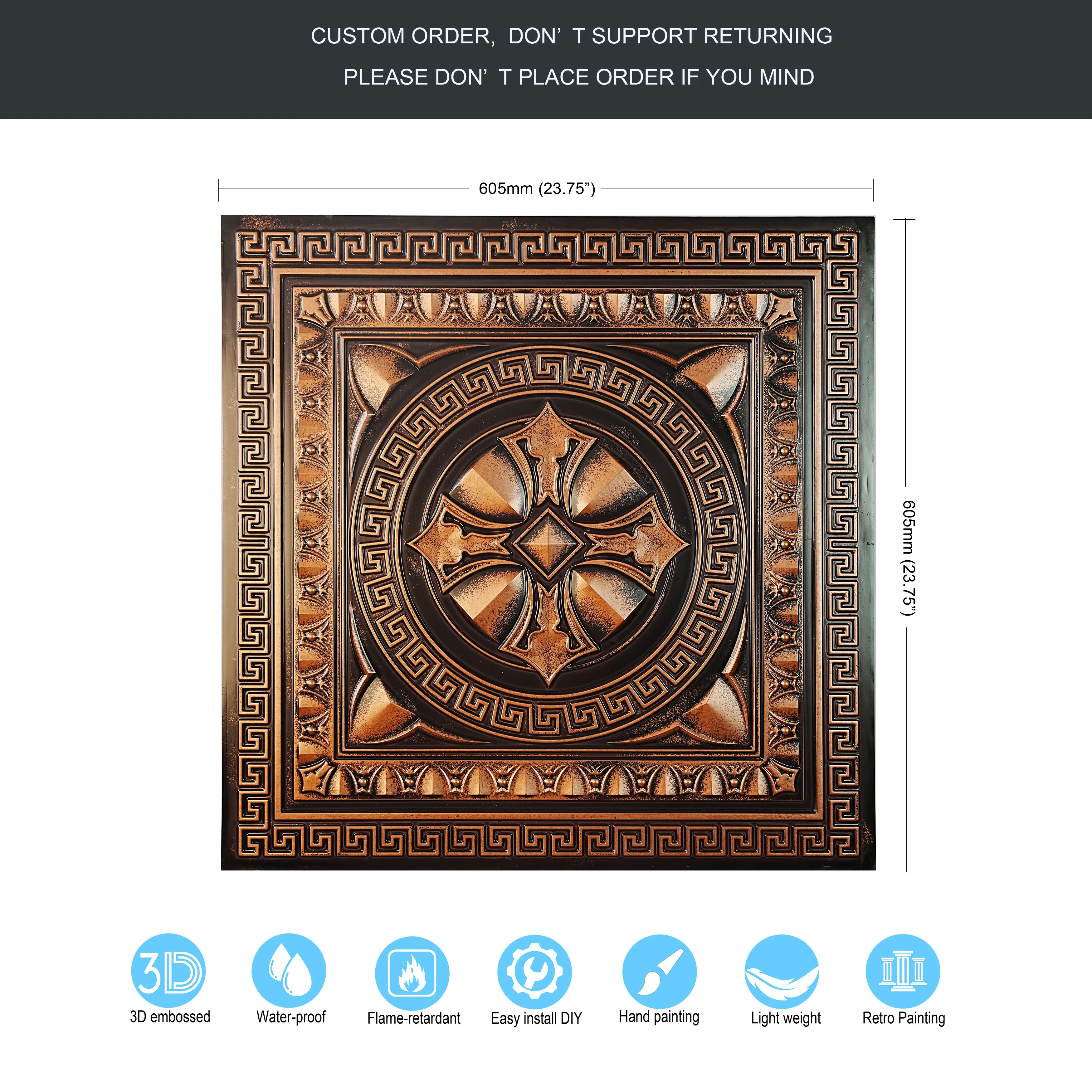 Ceiling Tile Faux Tin Painted Faux Tin Ceiling Tile 3D Wall Panels Decor for Cafe Club Salon PL01 Traditional copper PAINTSDECOR