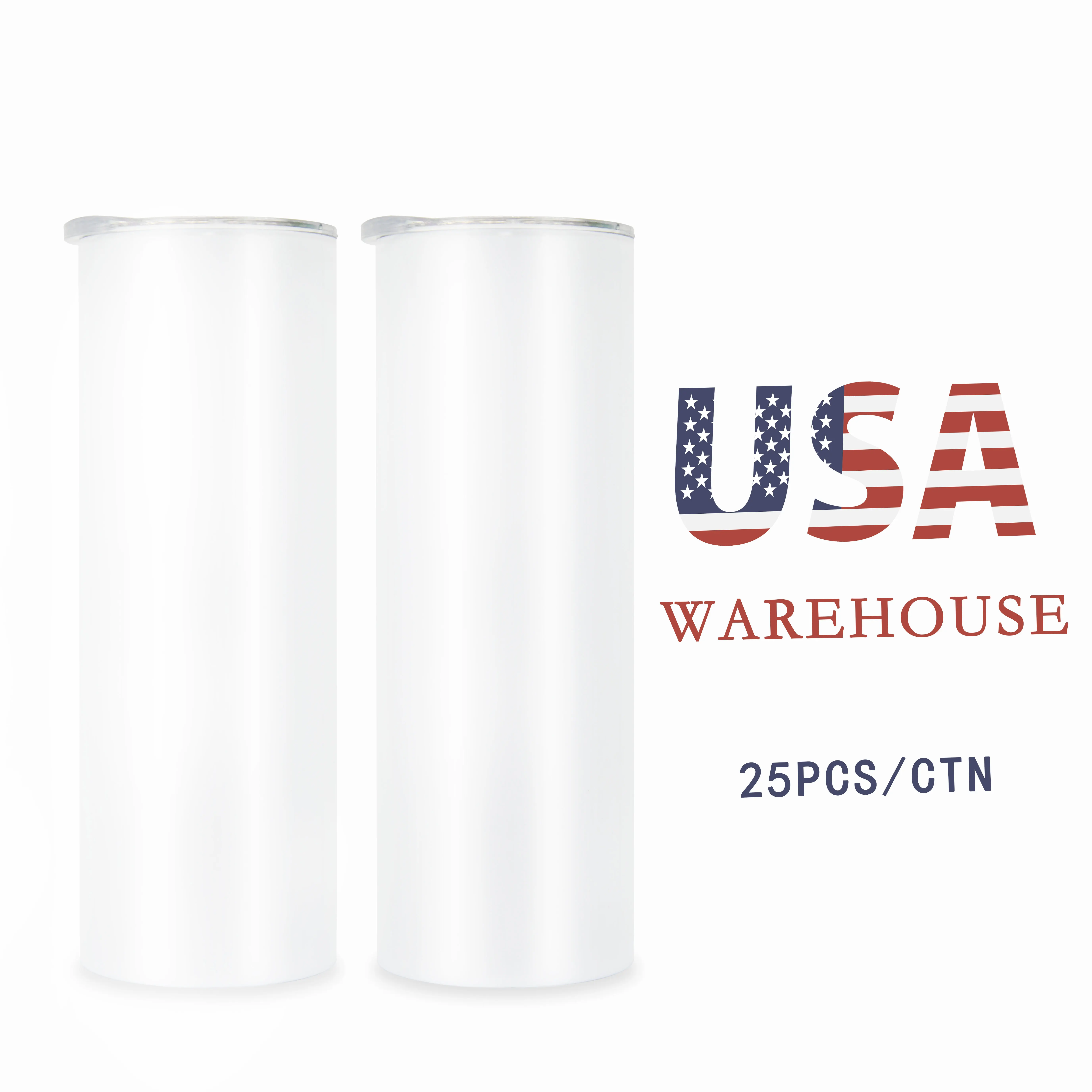 Us Warehouse 20Oz Straight White Blanks Tall Skinny Sublimation Right Angle Flat Edge Arc Double Walled Tumblers For Sublimation