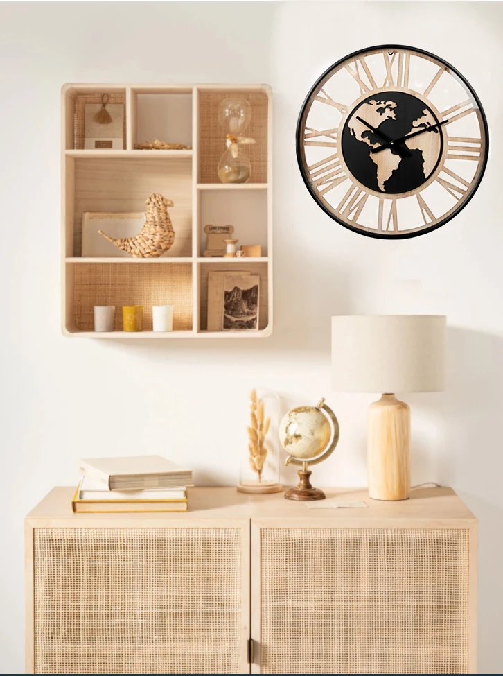clock world  map interior factory price wooden wall clock home decor for sale