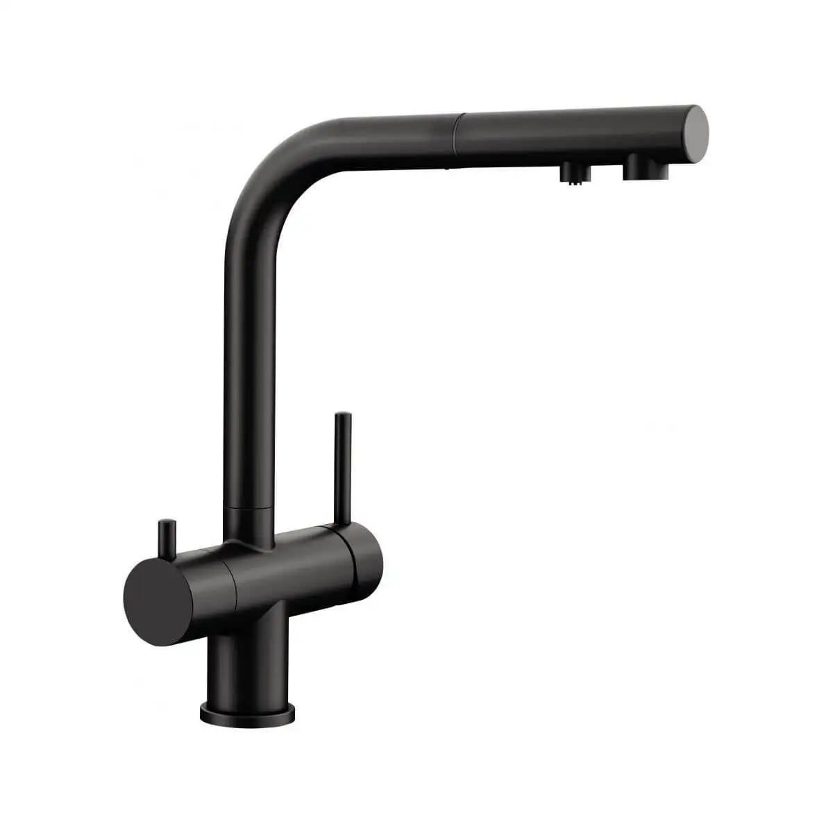 DOGO New Matt Black Double Handle Filter Water Faucet for Kitchen Sink Tri-flow Tap with Pull Out Sprayer 3 in 1 Pull Out Faucet