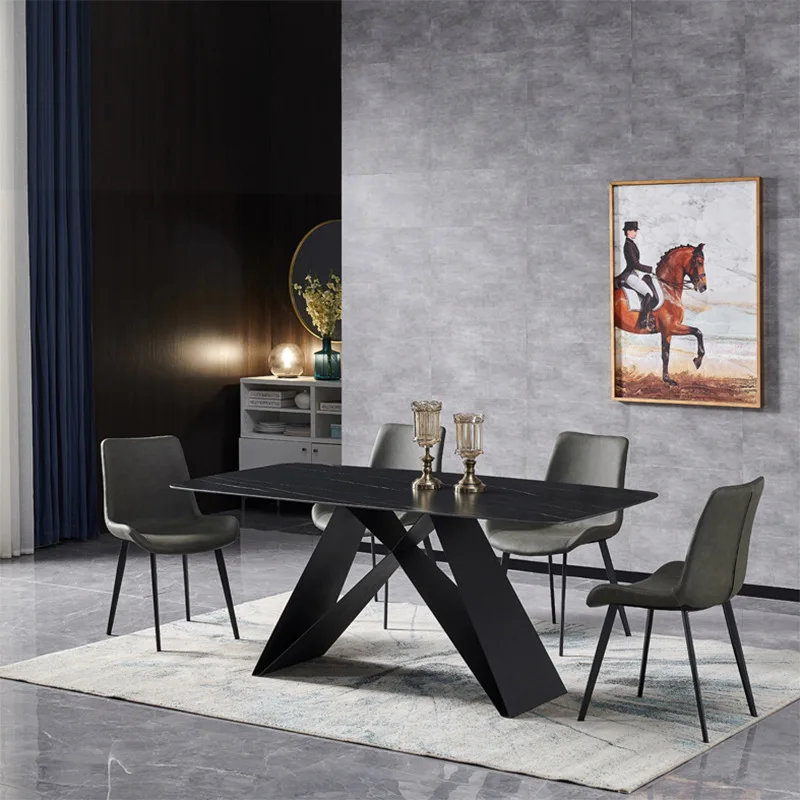 modern simple household rectangular restaurant dining chair combination Italian rock plate marble dining tables set