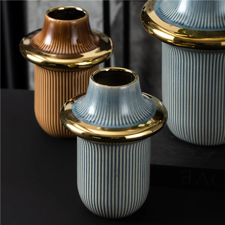 Luxury Interior Decoration Wedding Centerpiece Flower Vase Nordic Handmade Art Gold Ceramic Flower Vase