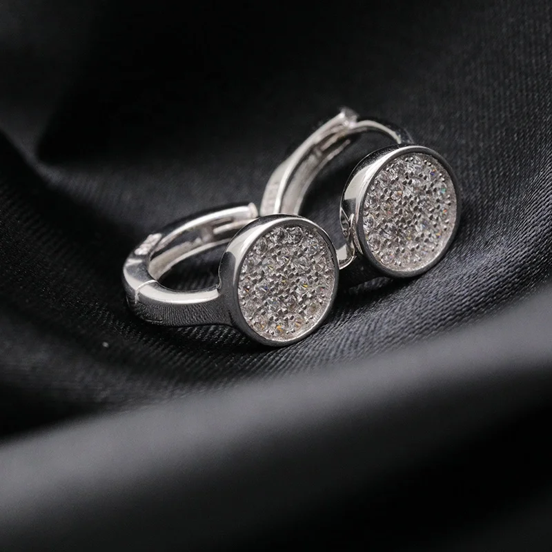 Simple set full CZ Zircon round disc earrings for women 925 sterling silver coin piercing earrings