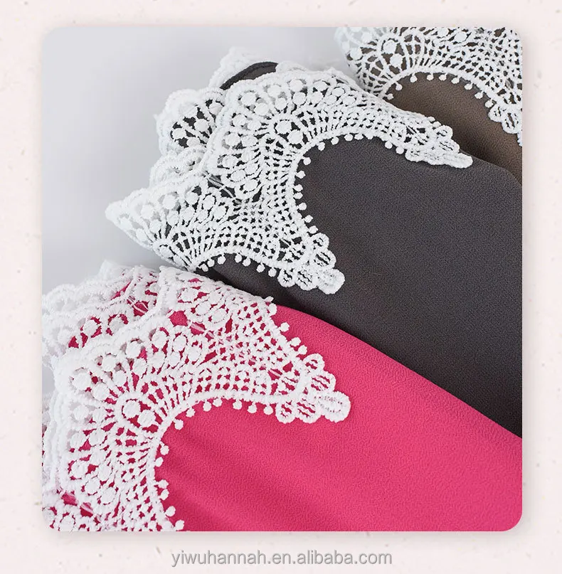 Muslim wedding dress shawls pashmina black with floral floral embroidered chiffon lace scarf for edges hijab