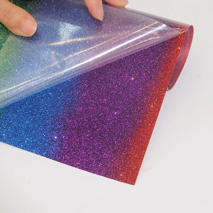 Custom Textile T Shirt Rainbow Glitter Thermal Press Vinyl Rolls HTV Film Heat Transfer Vinyl For Tshirt Clothing Logo