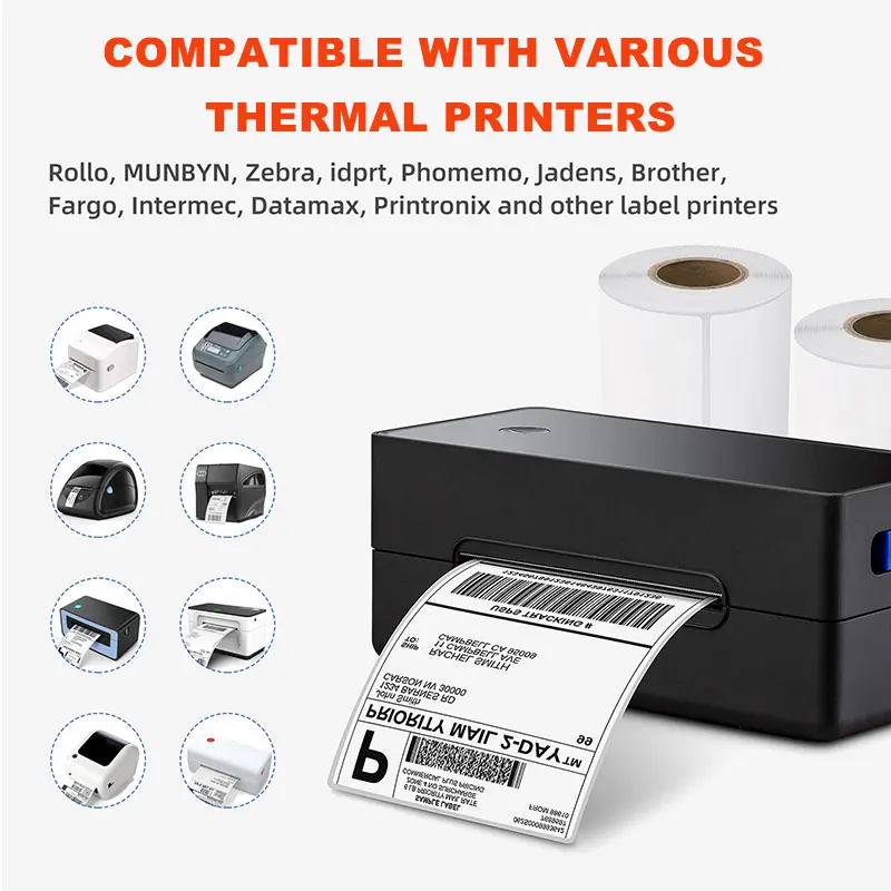 A Grade 100*80 40 30 20 50 60 70 90 mm Coated Paper Adhesive Destructible Printer Sticker Shipping Barcode Direct Thermal Label