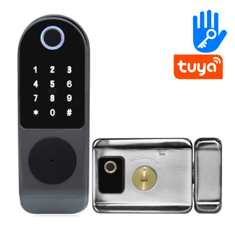 Tuya Wifi App Waterproof Smart Electric RIM Lock For Outside Door Double Fingerprint And Fingerprint For Access Control System